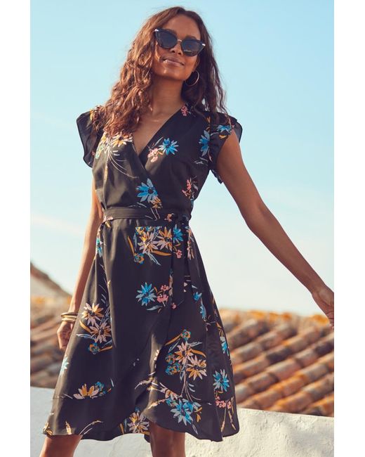 Sosandar Blue Print Wrap Dress