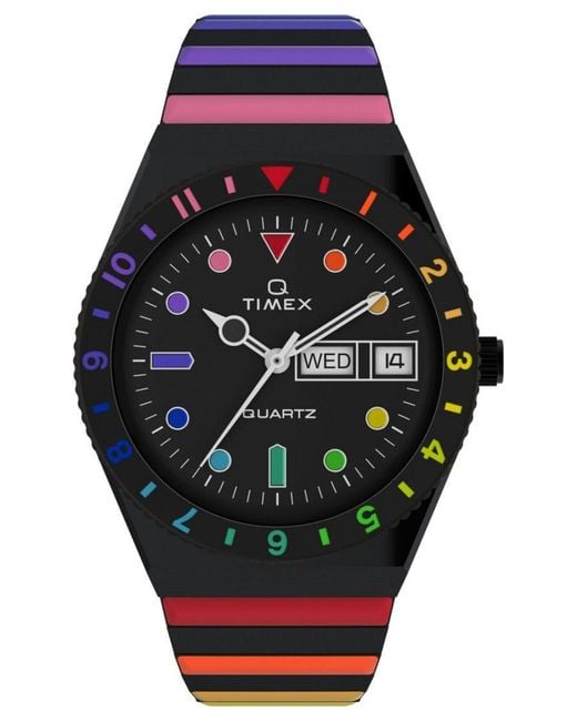 Timex Black Q Rainbow Multicolour Watch Tw2v65900 Stainless Steel