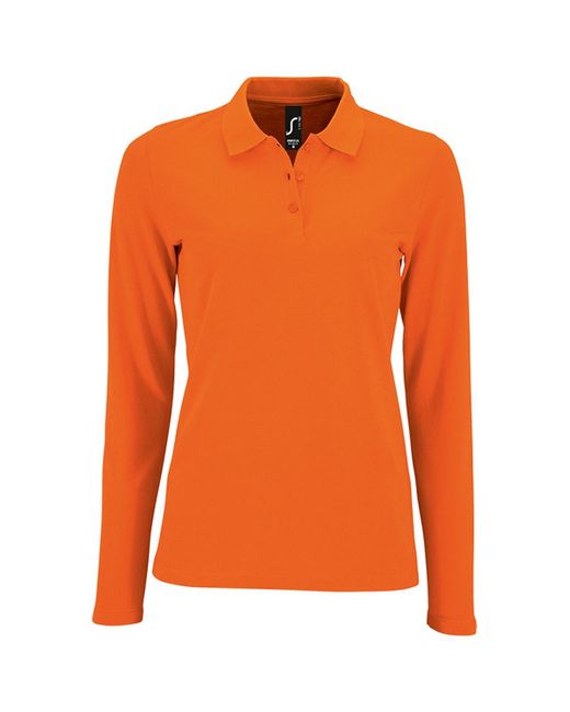 Sol's Orange Ladies Perfect Long Sleeve Pique Polo Shirt Cotton