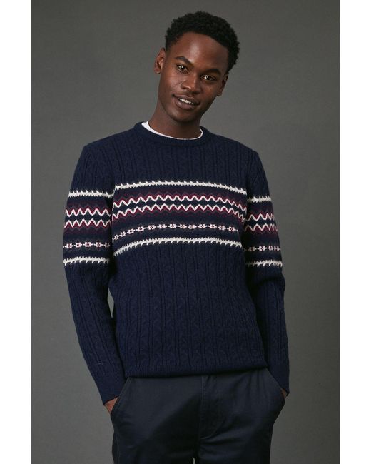 MAINE Blue Cable Christmas Jumper Cotton for men