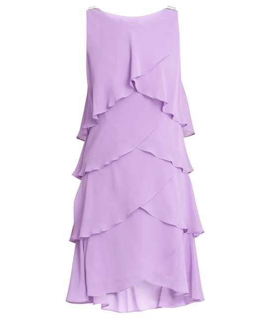 Gina Bacconi Purple Vesta Jewel-Shoulder Tiered Cocktail Dress