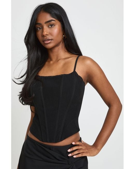 Boohoo Black Lace Trim Boned Corset Top
