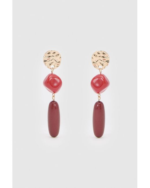 Boohoo Red Stone Statement Drop Earrings Resin