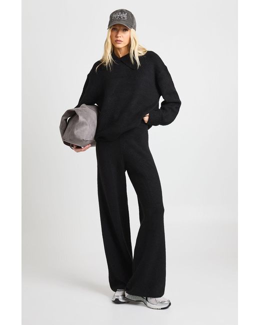 Boohoo Black Chunky Knit Collar Detail Oversized Knitted Jumper And Wide Leg Trouser Co-Ord