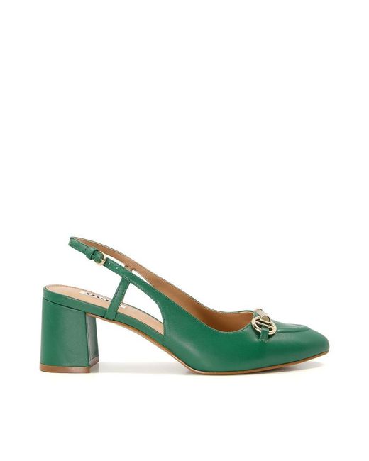 Dune Green Ladies Cassie Snaffle-trim Block-heel Slingback Courts Leather