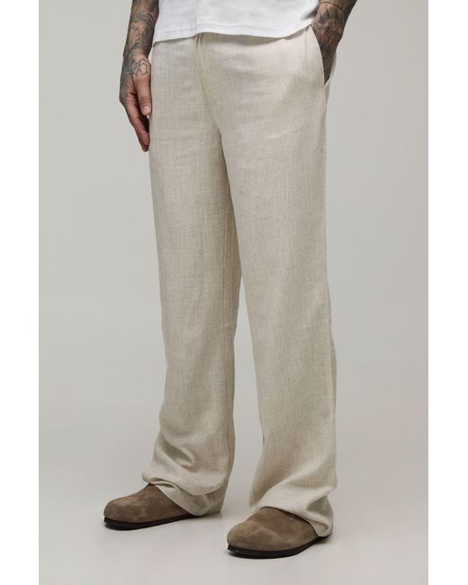 BoohooMAN Gray Tall Half & Waist Relaxed Fit Linen Blend Trouser for men
