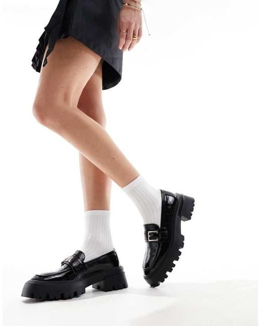 Elle Black Chunky Sole Loafers