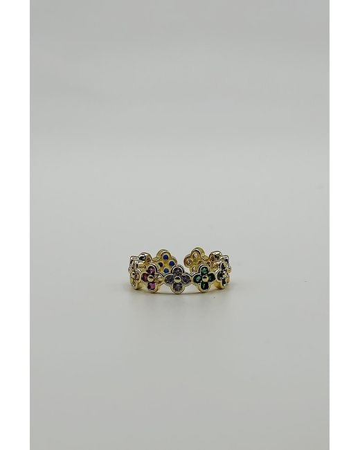SVNX Brown Diamante Clover Ring