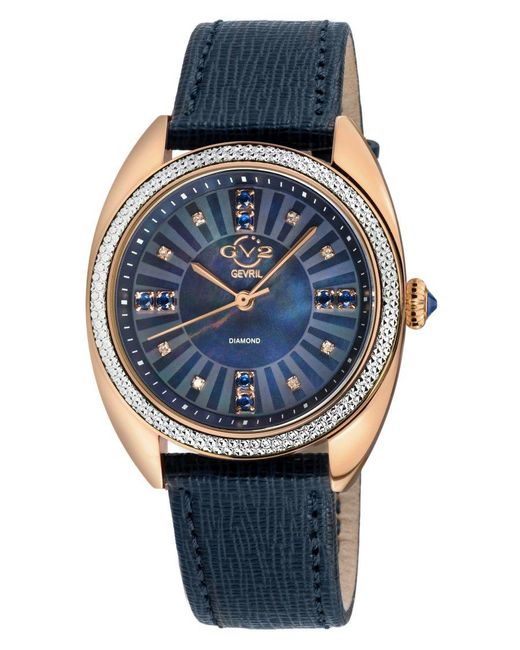 Gv2 Blue Palermo Diamond Swiss Quartz Mop Dial, Genuine Handmade Leather Watch