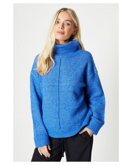 Wallis Blue Petite Seam Detail Front Roll Neck Cosy Sweater