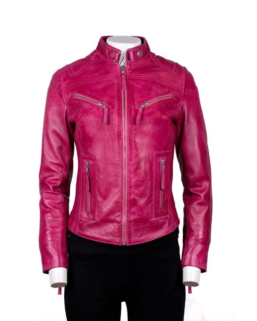 Woodland Leathers Red Genuine Leather Biker Jacket