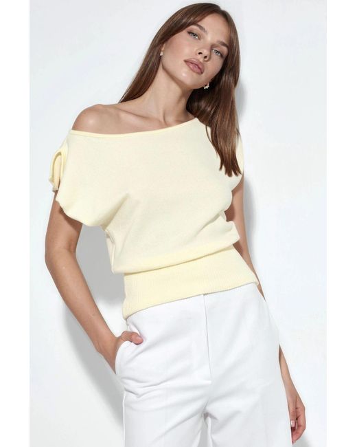 Busem Bootneck Geribbelde Blouse in het White