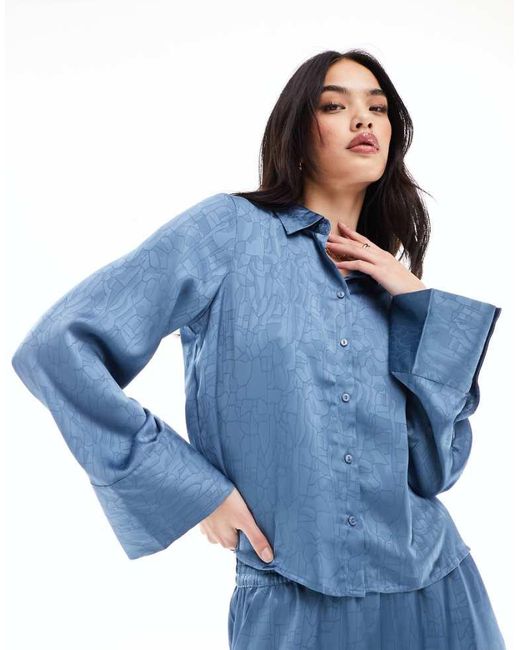 Vero Moda Blue Jacquard Shirt Co-Ord With Wide Cuff