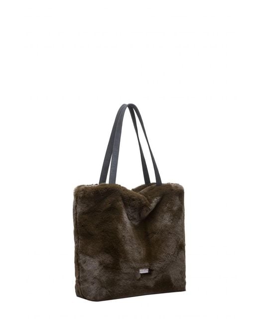 Claudia Canova Brown Faux Fur Shoulder Tote Bag