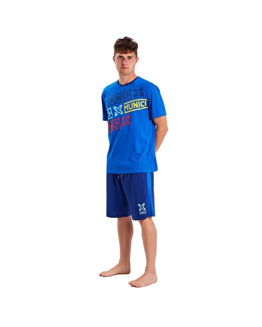 Munich Blue Short-Sleeved And Round Neck Pajamas Mueh0351 for men