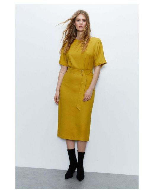 Warehouse Yellow Raglan Sleeve Soft Shift Dress