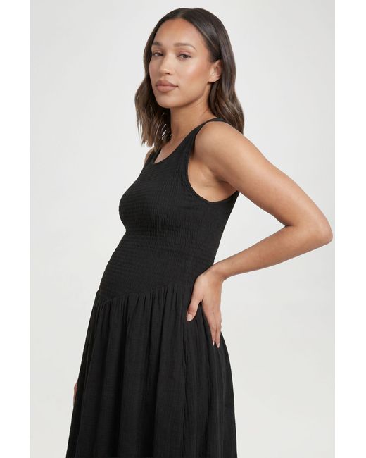 Boohoo Black Maternity Cheesecloth Shirred Skater Maxi Dress