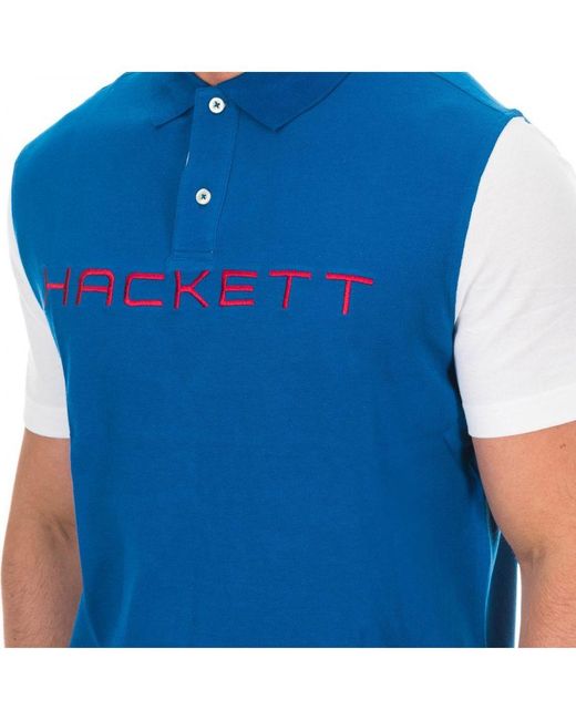 Hackett Blue Short-Sleeved Polo Shirt With Lapel Collar Hmx1008B for men