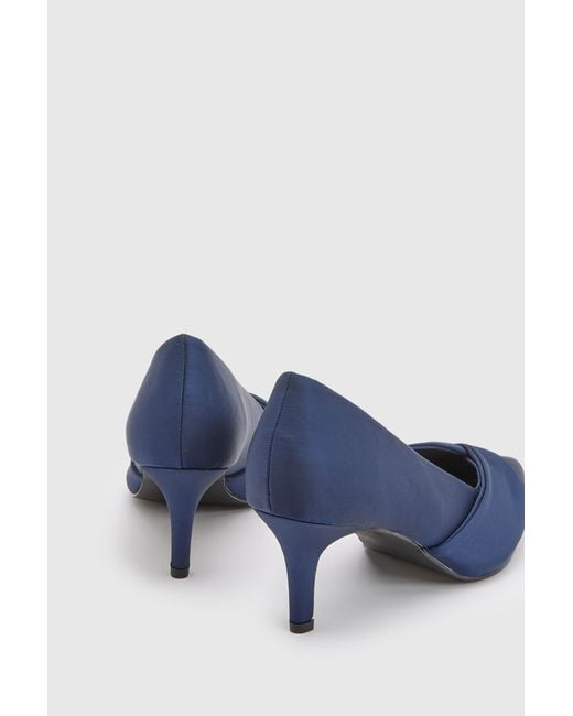 Wallis Blue Wide Fit Delina Satin Twist Front Kitten Heel Comfort Sock Court Shoes