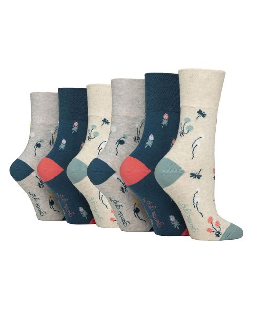 Gentle Grip Blue 6 Pairs Ladies Non Elastic Soft Top Diabetic Socks