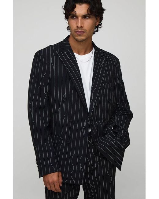 BoohooMAN Blue Oversized Warped Pinstripe Blazer for men