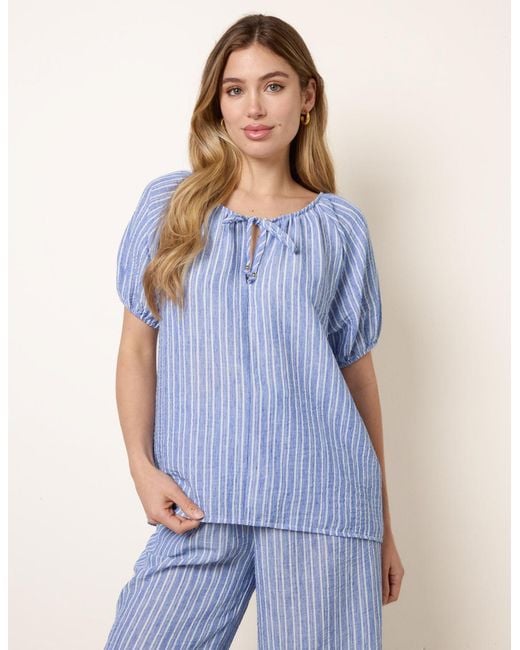 Blue Vanilla Blue Tie Front Stripe Blouse