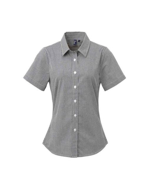 PREMIER Gray Ladies Gingham Short-Sleeved Shirt (/)