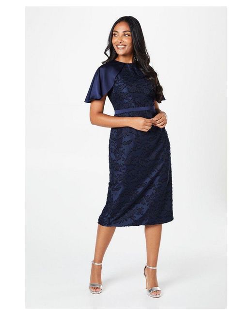 Wallis Blue Petite Floral Cap Sleeve Pencil Dress