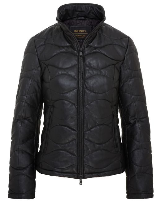 Infinity Leather Black Puffer Quilted Bomber Jacket
