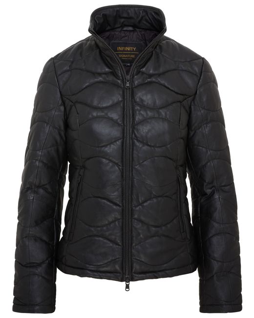 Infinity Leather Black Puffer Quilted Bomber Jacket