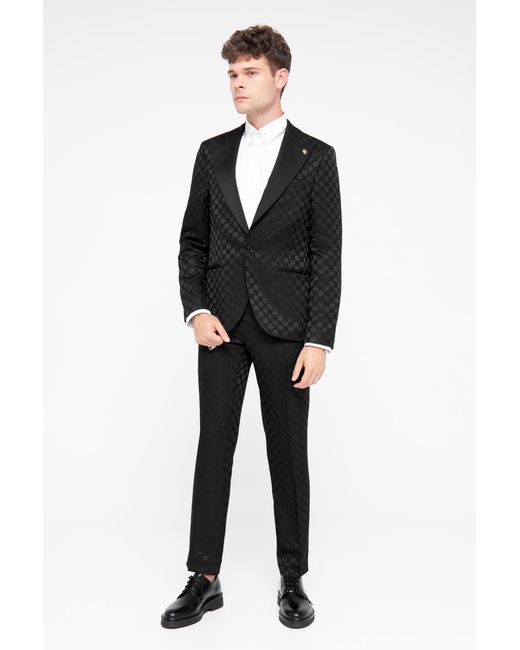 Twisted Tailor Black Papatya Slim Fit Jacquard Trousers for men