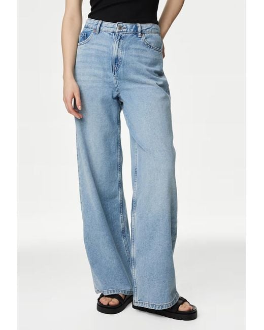 Marks & Spencer Blue M&S Ladies Slouchy Mid Rise Wide Leg Jeans