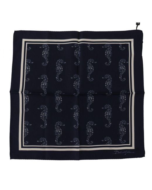 Dolce & Gabbana Blue Seahorse Dg Printed Square Handkerchief Scarf Silk for men