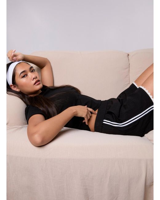 Pink Vanilla Black Lace Trim Stripe Shorts