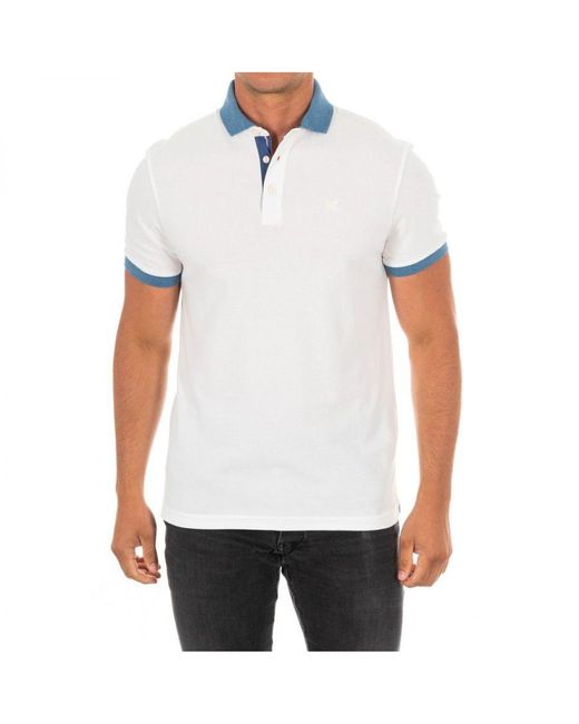 Hackett White Short Sleeve Polo With Lapel Collar Hm561962 for men