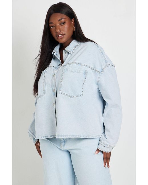 Boohoo Blue Plus Studded Denim Jacket