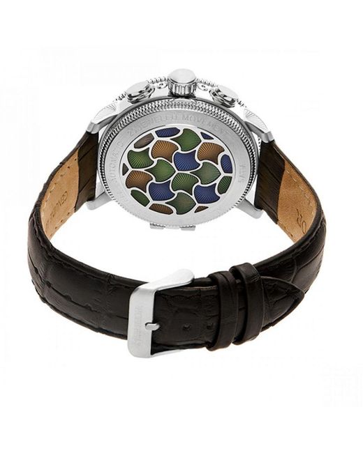 Heritor Black Aura Semi-Skeleton Leather-Band Watch for men