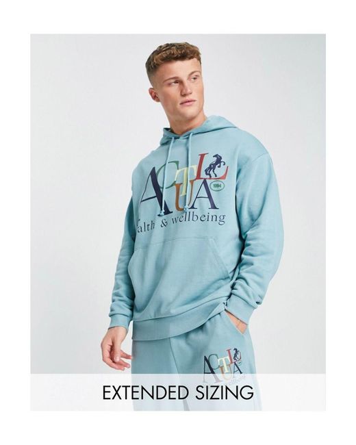ASOS Blue Actual Co-ord Oversized Hoodie With Health And Wellbeing Front Logo Print for men