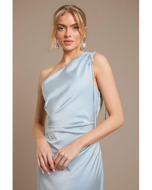 Oasis Blue Ruched Side Detail One Shoulder Satin Maxi Bridesmaid Dress