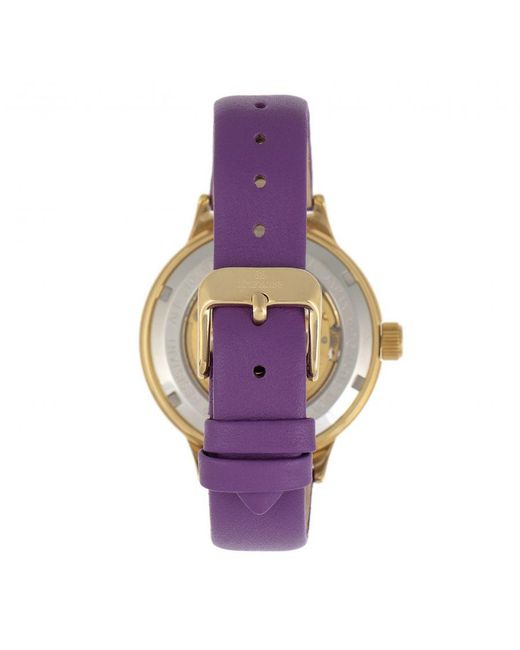 Empress Metallic Alice Automatic Mop Skeleton Dial Leather-Band Watch