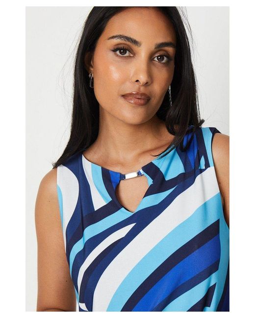 Wallis Blue Petite Border Print Sleeveless Keyhole Shift Dress