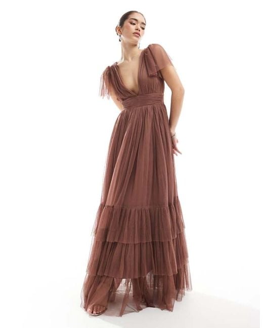 LACE & BEADS Brown Bridesmaid Madison Maxi Dress