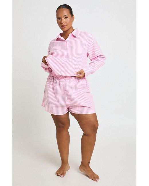 Boohoo Pink Plus Cotton Pinstripe Pyjama Short