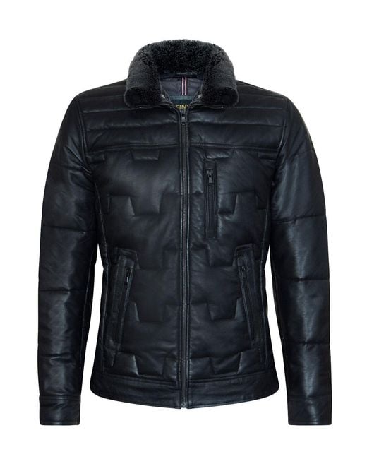 Infinity Leather Blue Quilted Biker Jacket for men