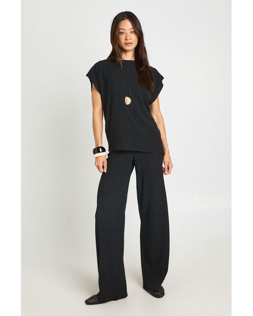 Boohoo Blue Tall Crinkle Asym Hem Top Straight Leg Co Ord