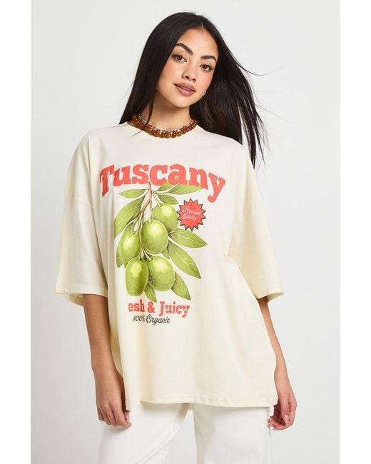 Boohoo Yellow Tuscany Printed Overszied T-Shirt