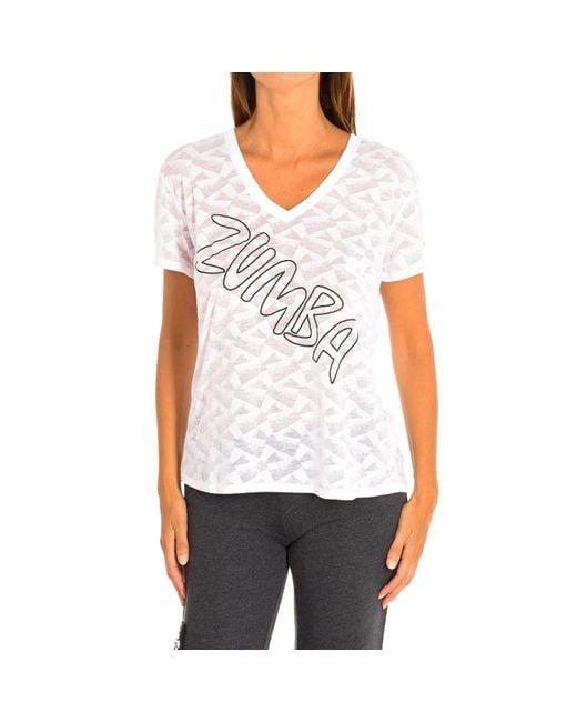 Zumba White Sports T-Shirt With Short Sleeves And V-Neck Z1T00587