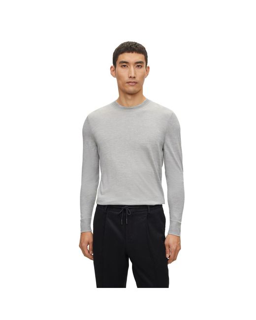 Boss Gray Crew Neck Long Sleeve Regular Fit Sweater for men