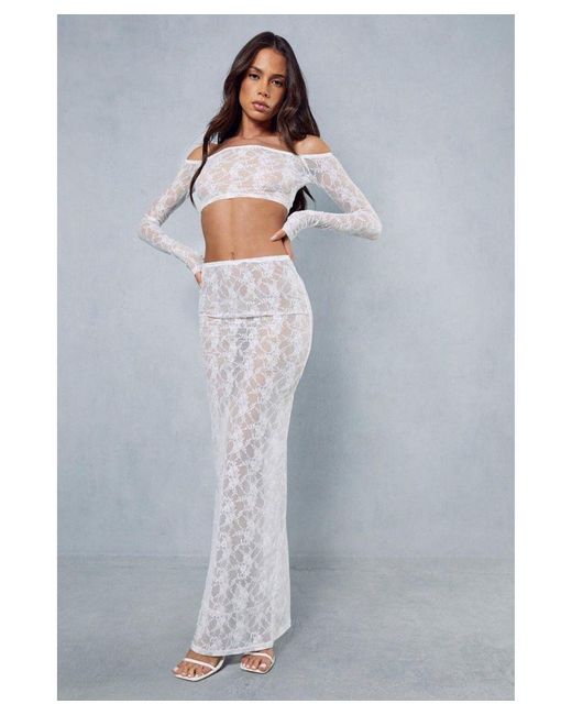 MissPap Gray Lace Bardot Crop Top & Column Maxi Skirt Co-Ord