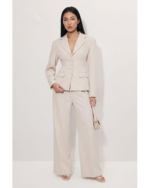 MissPap Natural Premium Pleat Front Wide Leg Trousers Co-Ord